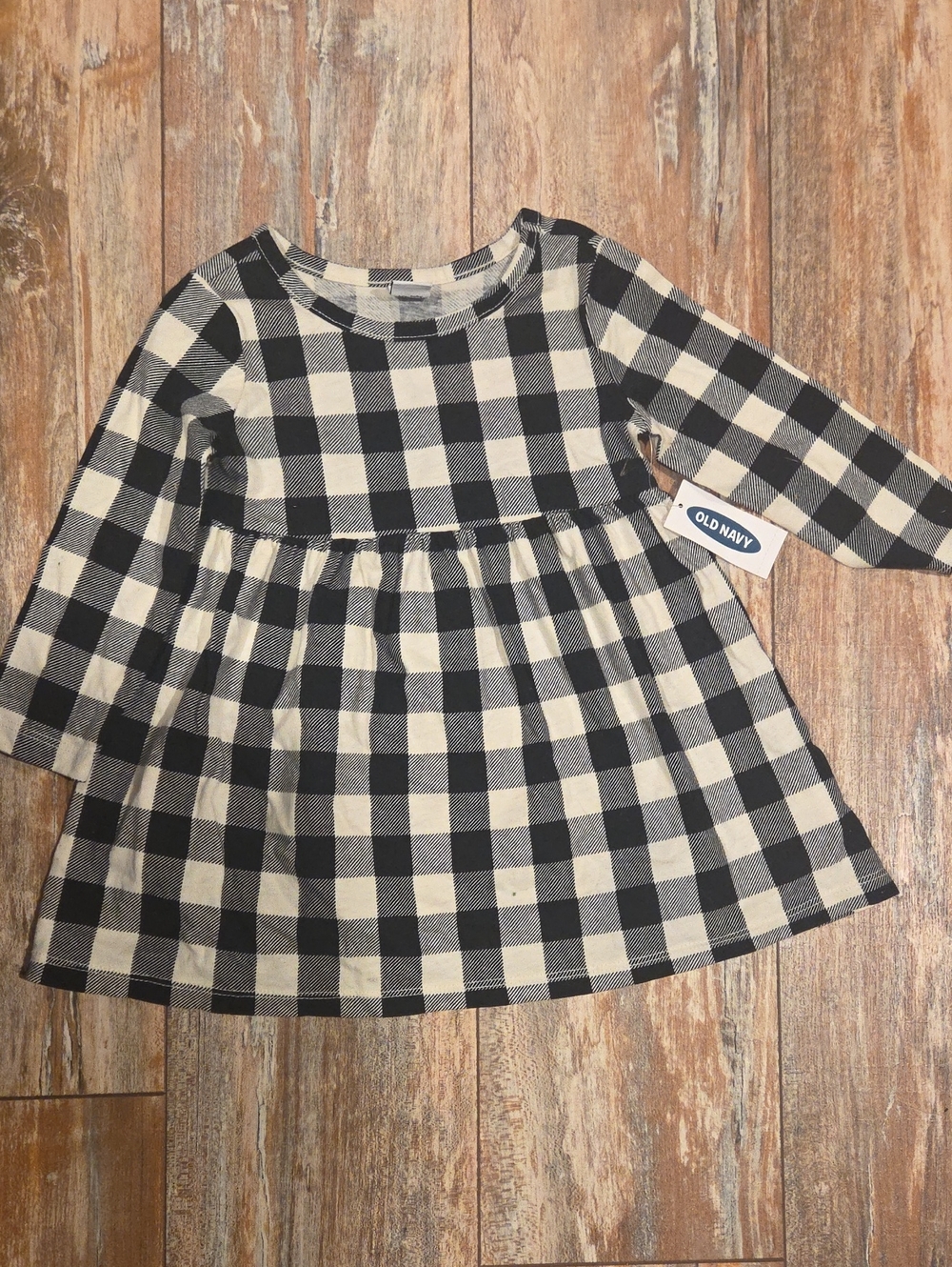 Old Navy Black and Cream Plaid Long-Sleeve Girls Dress